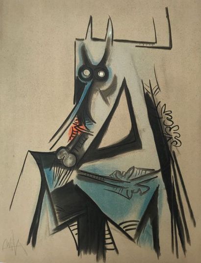 null Wilfredo LAM (1902-1982) 

Cheval 

Lithographie sur papier signée 

65 x 50...