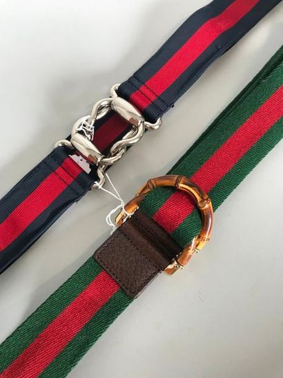 null GUCCI Made in Italy 

2 ceintures en tissu et cuir boucle métal et bambou -...
