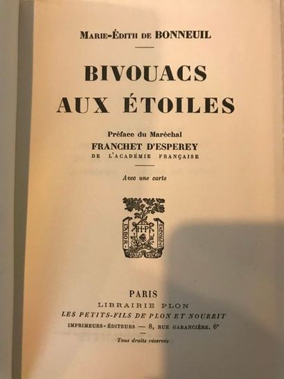 null Marie Edith de BONNEUIL Bivouacs aux étoiles -Paris librairie Plon 1938 - 1...
