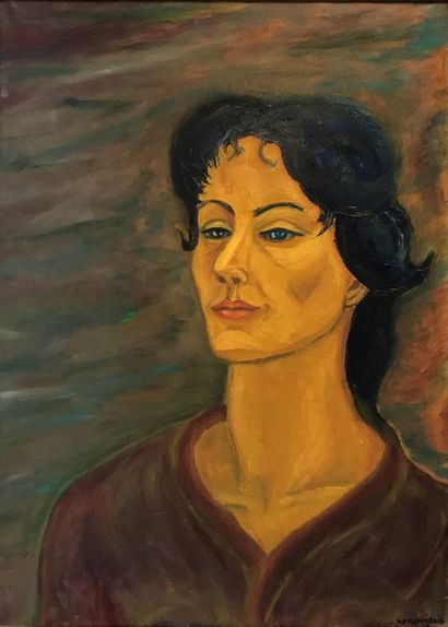 null Sophie Danielle RUBINSTAIN (1922-2018) 

Portrait de femme brune 

Huile sur...