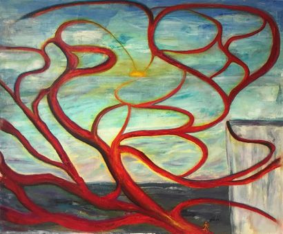 null Sophie Danielle RUBINSTAIN (1922-2018) 

Méandres rouges 

Huile sur toile signée...