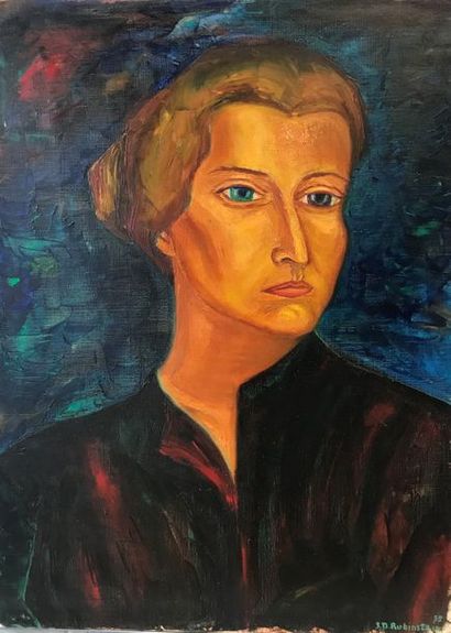 null Sophie Danielle RUBINSTAIN (1922-2018) 

Portrait de femme aux yeux verts 

Huile...