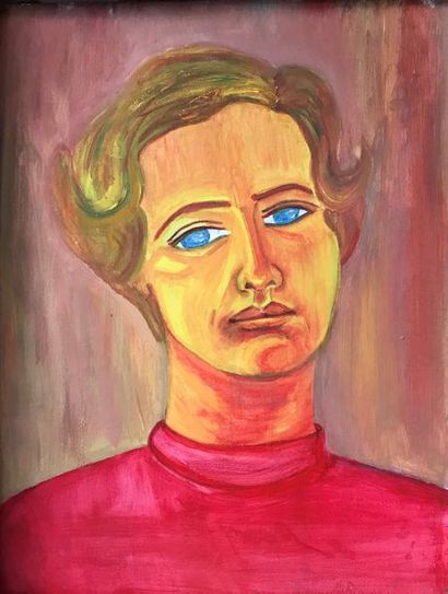 null Sophie Danielle RUBINSTAIN (1922-2018)
Portrait au pull rouge
Huile sur carton
64...