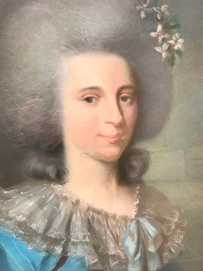  Ecole française du XVIIIème siècle 
Femme à la robe bleue 
Pastel ovale sur papier...