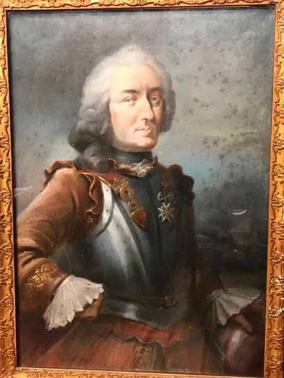  Ecole française du XVIIIème siècle 
Portrait d'homme en armure 
Pastel sur papier...