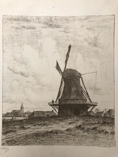  Alphonse STENGELIN (1843-1926) 
Lot de 7 gravures Vues de Hollande (taches et rousseurs)...