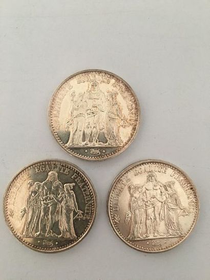 null Lot de 3 pièces de 10 FF (2 x 1966 - 1968) en argent - Poids : 75 g