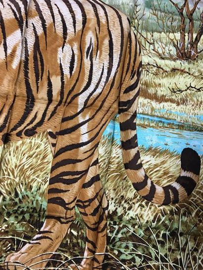 null HERMES Paris " Tigre du Bengale " par Robert Dallet - Carré en soie marron,...