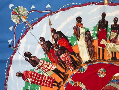 null HERMES Paris " Perles du Kenya " par Dimitri Rybaltchenko - Carré en soie rouge,...