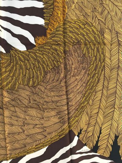null HERMES Paris " Zebra Pegasus " par Alice Shirley - Carré en soie marron, beige,...