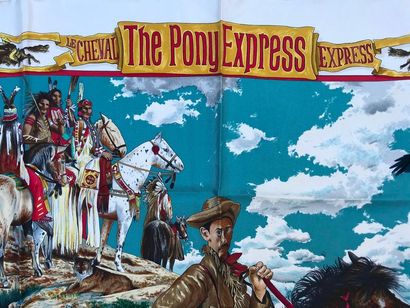 null HERMES Paris " The Poney Express " par Oliver Kermit - Carré en soie beige,...