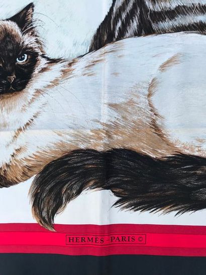 null HERMES Paris " Les chats " par Daphné Duchesne - Carré en soie noir, rouge,...