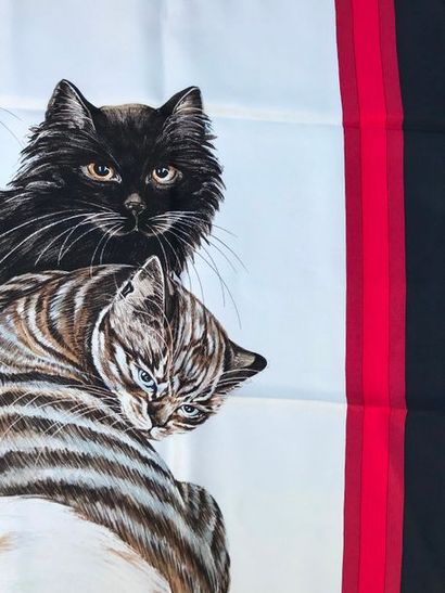 null HERMES Paris " Les chats " par Daphné Duchesne - Carré en soie noir, rouge,...