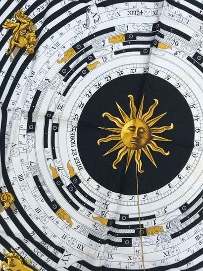 null HERMES Paris " Astrologie " par Marie-Françoise Faconnet - Carré en soie noir,...