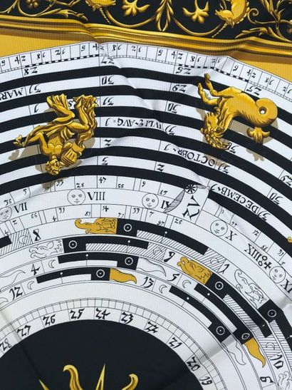null HERMES Paris " Astrologie " par Marie-Françoise Faconnet - Carré en soie noir,...