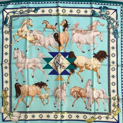 null HERMES Paris " Les chevaux qataris " par Hubert de Watrigant - Carré en soie...