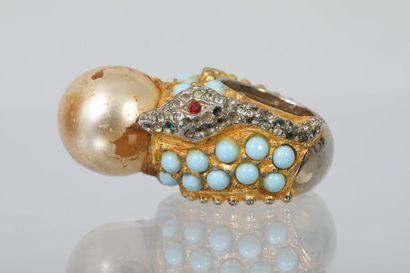 null Marcel BOUCHER 

Bague serpent en métal doré perles de verre turquoise strass...