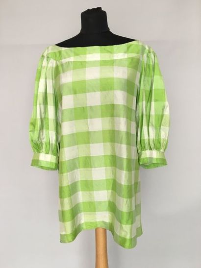 null Large blouse en soie à carreaux verts et blancs - taille 44 (manque la grif...
