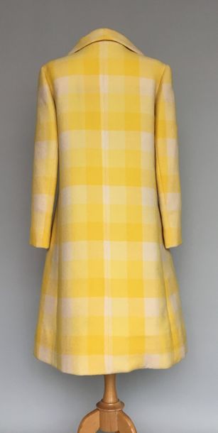 null Manteau en lainage à carreaux jaunes et blancs circa 1960 - taille 40 (petit...