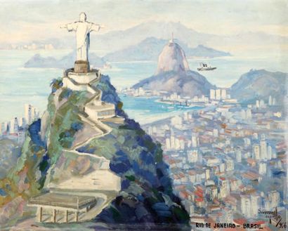 CARÔLLO Huile sur toile signée et datée 1956, située RIO DE JANEIRO - BRASIL 80 x...