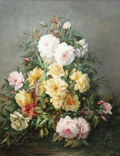 H. CAUCHOIS (1850-1911) Bouquet de roses. Huile sur toile, signée en bas à gauche....
