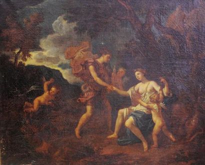 Ecole Française vers 1700 Vénus et Adonis Huile sur toile 63 x 77 cm.