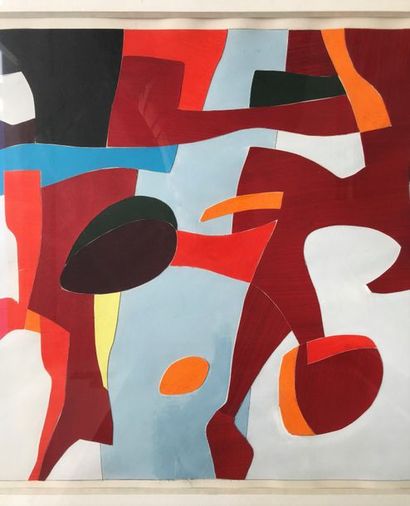 null Gustave SINGIER (1909-1984) 

Composition en rouge 

Collage, aquarelle et gouache...