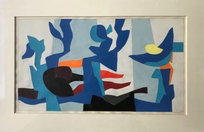 null Gustave SINGIER (1909-1984) 

Composition en bleu 

Collage, aquarelle et gouache...