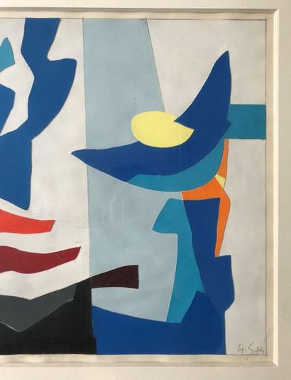 null Gustave SINGIER (1909-1984) 

Composition en bleu 

Collage, aquarelle et gouache...