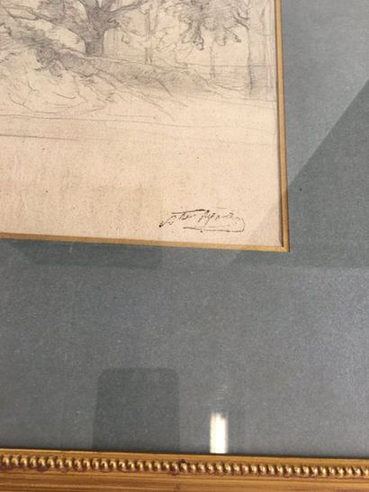 null François Auguste RAVIER (1814-1895) Paysage dessin au crayon cachet de la sgnature...