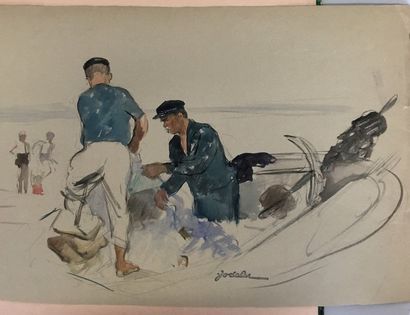 null Emmanuel JODELET (1883-1969) Lot de 3 aquarelles Bord de mer signées ou cachet...