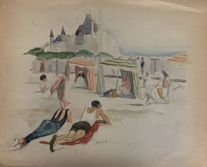null Emmanuel JODELET (1883-1969) Lot de 3 aquarelles Bord de mer signées ou cachet...