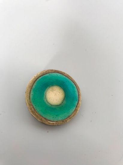 null Broche circulaire en talosel émaillé vert - Diamètre : 4 cm