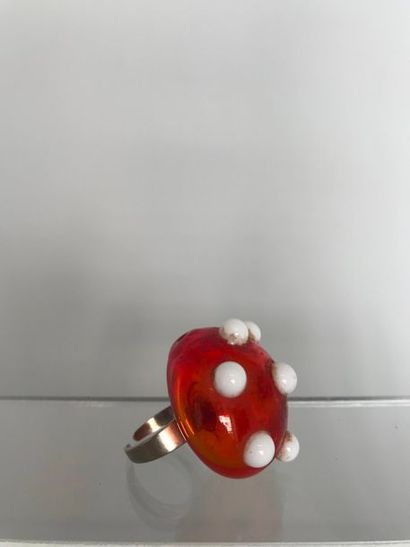 null Bague dôme en verre soufflé orange ornée de perles de verre blanc - TDD 53