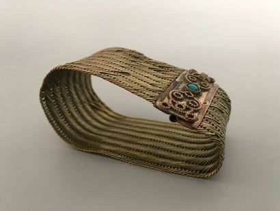 null Bracelet ruban d'inspiration orientale en métal doré et perle de verre turquoise...