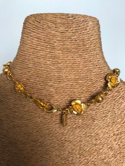 null Tour de cou en métal doré amati à motifs de fleurs - Longueur : 37 cm