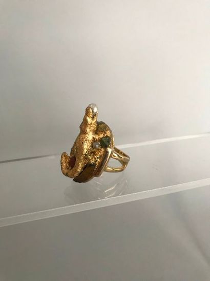 null Bague crocodile en métal doré, perles d'eau douce et oeil de tigre - TDD 56