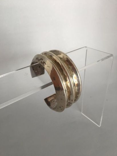 null (19057) Bracelet rigide ouvert à cannelures en argent - 73,5 g - largeur 6c...