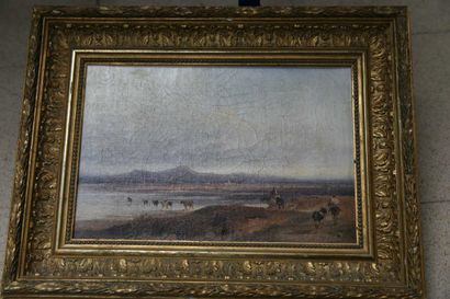 null DUBUISSON Alexandre (1805-1870), "Retour de troupeau" huile sur toile 22 x 32...