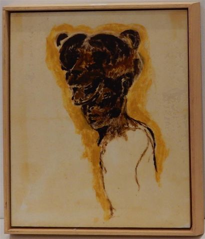 null SCALI Vincent (né en 1956), "Portrait à la coiffe", huile sur papier marouflé...