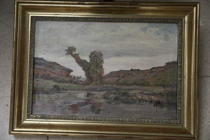 null TERRAIRE Clovis (1858-1931) attribué à "Bord de rivière" huile sur toile 28...