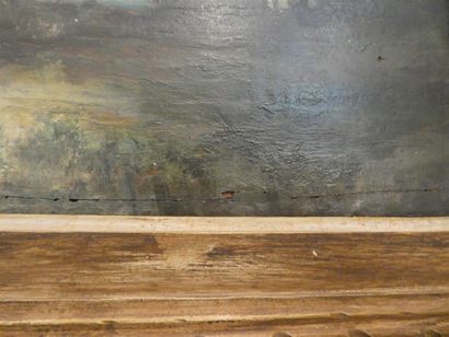 null Ecole de Barbizon, "Paysage lacustre", huile sur panneau, 27 x 48 cm (fente...