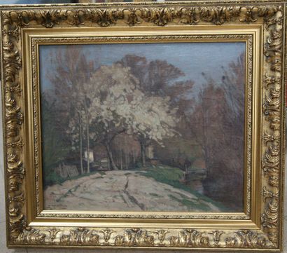 null JOURDAN Louis (1872-1948), "Chemin en Dombes" huile sur toile signé en bas à...