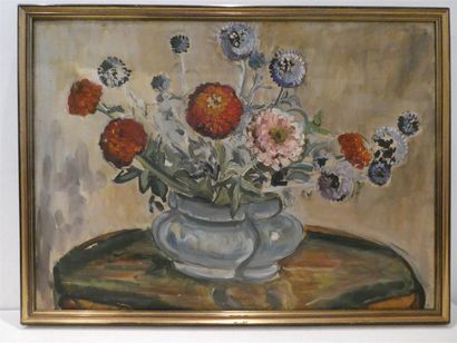 null CHAUMONT Suzanne (XXE SIECLE), "Bouquet de dahlias", huile sur toile non signée,...