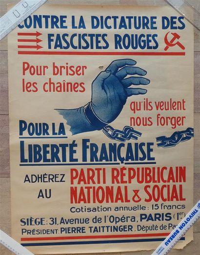 null Une affiche politique 1930 du Parti républicain national et social de Pierre...