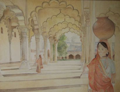 null INGELS H., "Le Fort rouge à Agra", huile sur toile signée en bas à gauche ,...