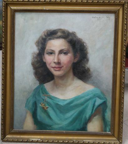 null CHABERT DES NOTS-TOLLET (1892-1979), "Jeune femme à la broche" huile sur toile...