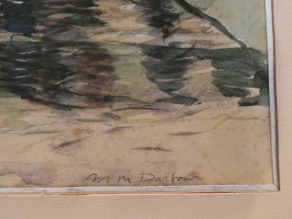 null DARBOUR Marguerite Marie "Chemin forestier", aquarelle signée en bas à droite,...