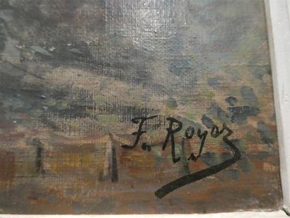 null ROYEZ F., "Paysage à la grotte dans un jardin du Forez", huile sur toile signée...