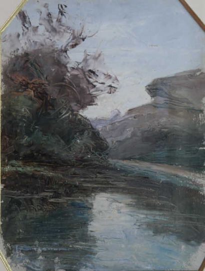 null TREVOUX Joseph (1831-1909), "Bord de Loire", huile sur papier, 33 x 25 cm e...